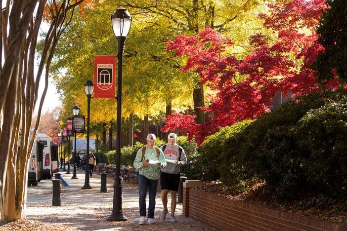 Students walking on campus of UGA