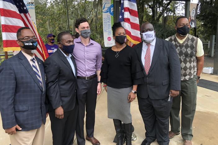 From left: Michael Fowler, Winfred Dukes, Jon Ossoff, CaMia Hopson, Demetrius Young, Derrick Jackson