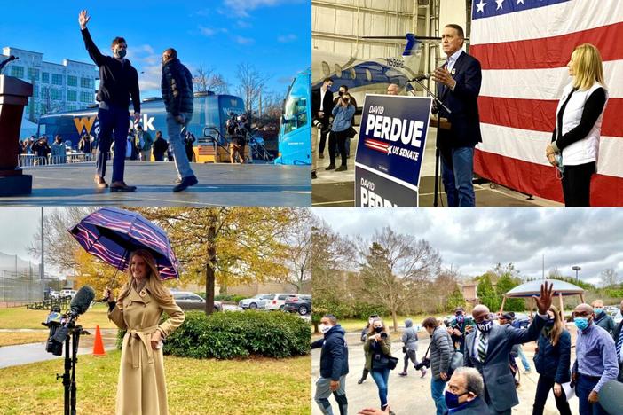 Clockwise: Jon Ossoff, U.S. Sen. David Perdue, Rev. Raphael Warnock and U.S. Sen. Kelly Loeffler are competing for Georgia’s two Senate seats in the runoff elections on Jan. 5, 2021. 