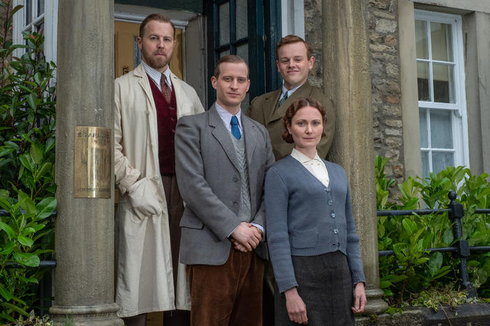 Shown: Top Left: Siegfried Farnon (Samuel West); Top Right: Tristan Farnon (Callum Woodhouse); Middle: James Herriot (Nicholas Ralph); Bottom: Mrs Hall (Anna Madeley)