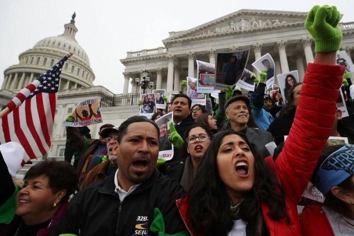 Dreamers protest in front of the Supreme Court