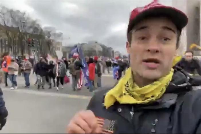  During the march to the U.S. Capitol, Dominic Box appears onscreen as he narrates a video livestreamed a video.