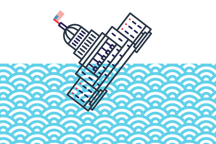 An image of the capitol sinks into the ocean.