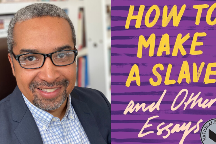 Author Jerald Walker next to a cover of his new book.