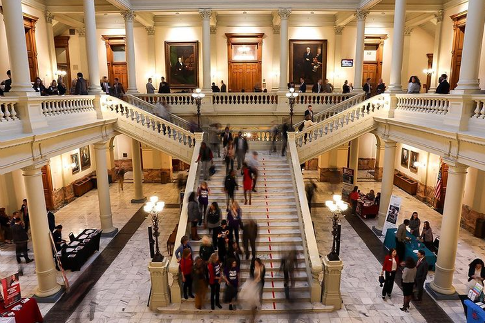 The bustling interior of the state capitol building in Atlanta.