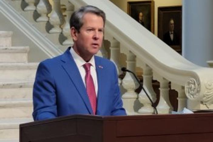 Gov. Brian Kemp announced new vaccine criteria that include teachers in the Georgia Capitol Thursday.