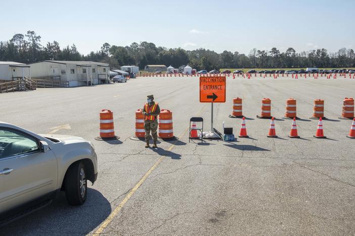 More runway than line to wait for the COVID-19 vaccine at the mass vaccination site in Albany recently. 