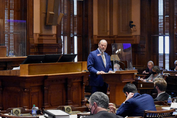 Rep. Barry Fleming (R-Harlem) speaks about a voting bill on the Georgia House floor.