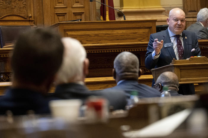 Georgia State Sen. Mike Dugan speaks to legislators in the General Assembly.