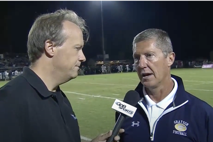 GPB's Jon Nelson interviews Jeff Herron in 2016 when he was the head football coach at Grayson High School.