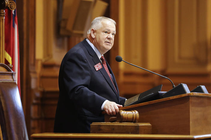 Georgia House Speaker David Ralston speaks after being reelected on the first day of the legislative session in Atlanta, Monday, Jan. 9, 2017.