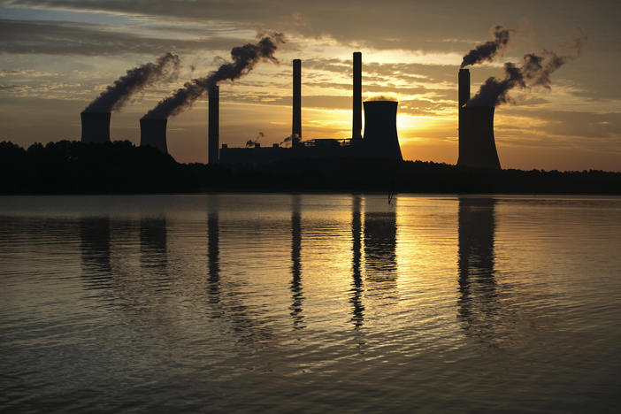 n this June 3, 2017, file photo, the coal-fired Plant Scherer, one of the nation's top carbon dioxide emitters, stands in the distance in Juliette, Ga.