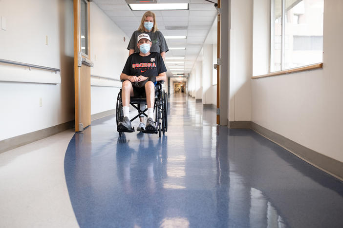 Man in wheelchair in hospital