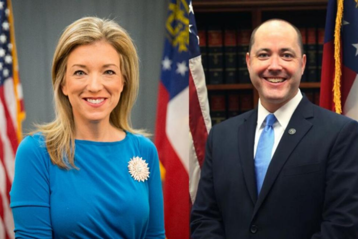 State Sen. Jen Jordan (left) announced her candidacy against Georgia Attorney General Chris Carr (right) on April 14, 2022.