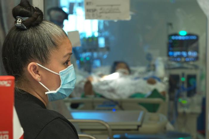 Inside a COVID-19 intensive care unit at LAC-USC Medical Center.