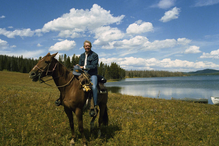 Jimmy Carter on horseback in Grand Teton National Park.