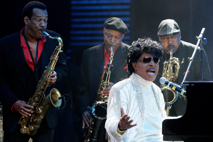 In this May 30, 2009 file photo, Little Richard performs at The Domino Effect, a tribute concert to New Orleans rock and roll musician Fats Domino, at the New Orleans Arena in New Orleans. Little Richard, the self-proclaimed “architect of rock ‘n’ roll” whose piercing wail, pounding piano and towering pompadour irrevocably altered popular music while introducing black R&B to white America, has died Saturday, May 9, 2020.