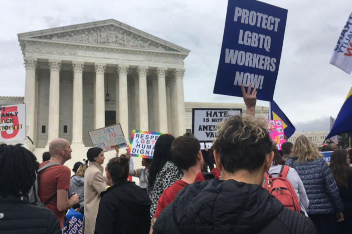 LGBTQ advocates outside the Supreme Court in 2019