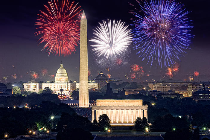 Red, white and blue fireworks.