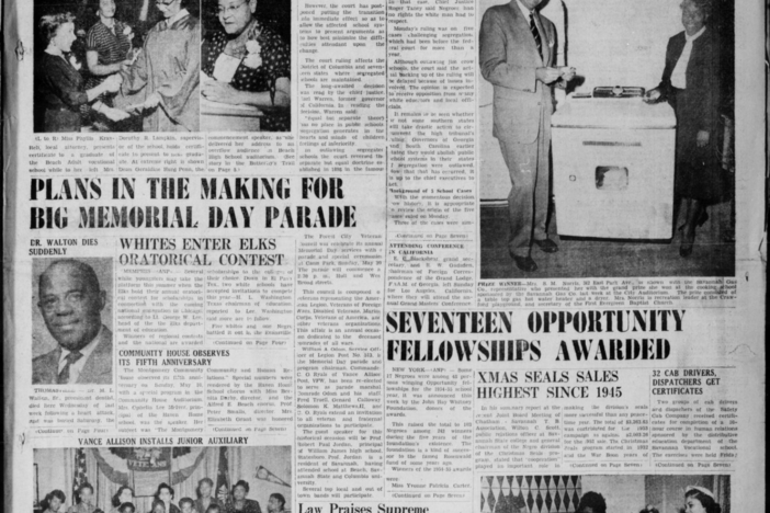 Savannah Tribune front page announcing the Supreme Court decision outlawing school segregation