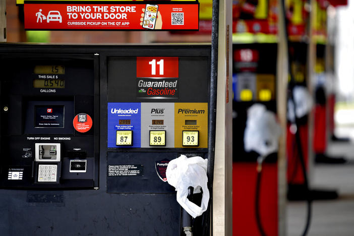 In this May 11, 2021 file photo, a QuickTrip convenience store has bags on their pumps as the station has no gas, in Kennesaw, GA. AAA is cautioning Georgians once again to avoid panic buying gasoline in the aftermath of Hurricane Ida.
