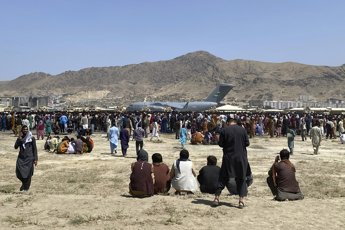 Crowds at airport in Afghanistan