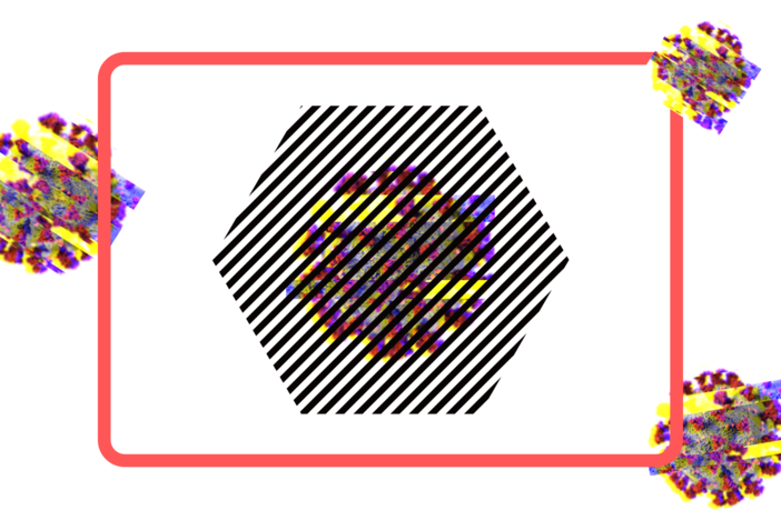 An illustration containing COVID virus bodies.