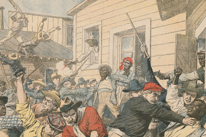 Cover of "Le Petit Journal", 7 October, 1906. Depicting the race riots in Atlanta, Ga.