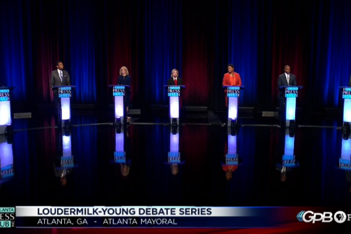 Atlanta mayoral candidates speak at a debate hosted by the Atlanta Press Club Tuesday, Oct. 12, 2021.