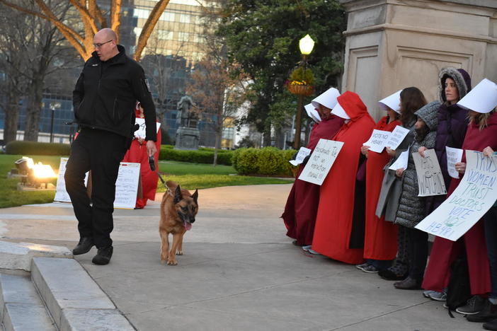 In costume outside the state capitol