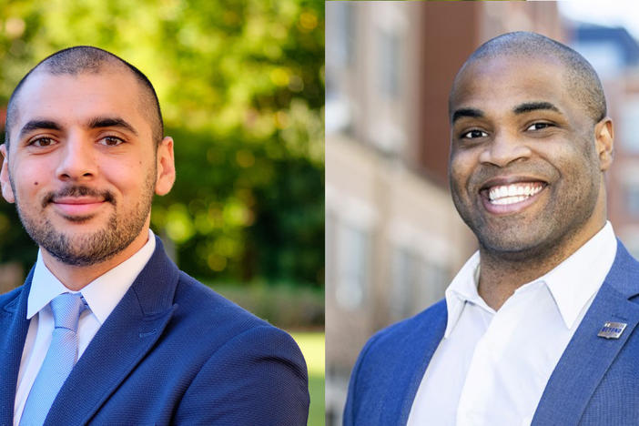 Humza Mirza (left) is the managing partner of Emory University’s Goizueta School of Business student-run Peachtree Minority Venture Fund and Willie Sullivan is founding partner of the fund. 