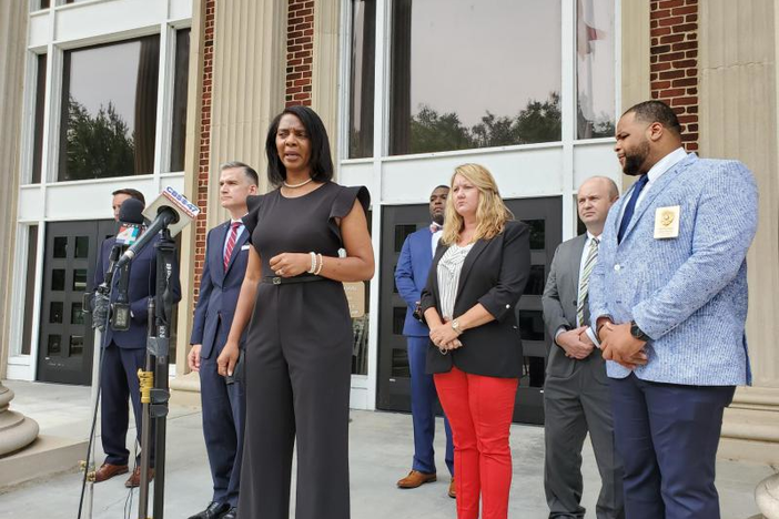 Cobb County District Attorney Joyette Holmes announces the indictment of Gregory and Travis McMichael and William "Roddie" Bryan for the murder of Ahmaud Arbery.