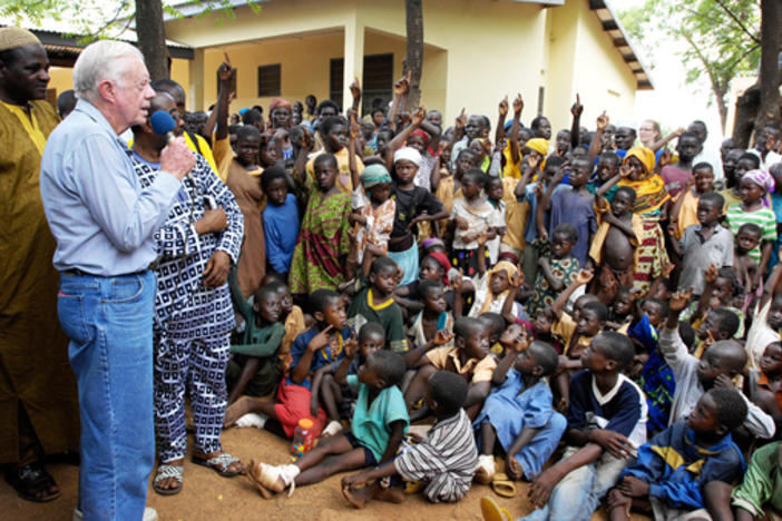 Former President Jimmy Carter speaks to residents of Savelugu, Ghana on February 8, 2007.