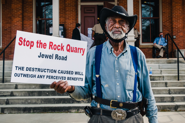 Cowboy Jones, 91, at a Sparta, Ga.,  protest against a proposed rock quarry project.