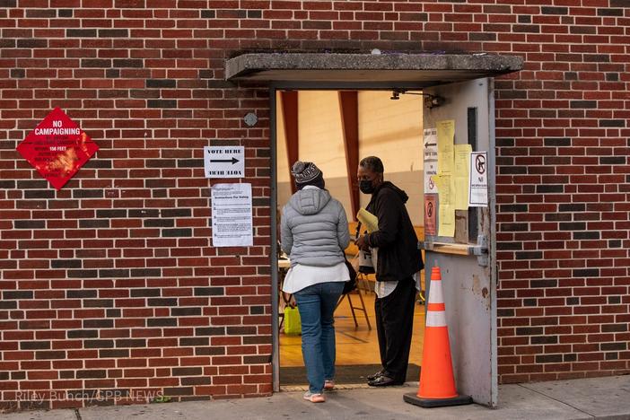 A voter enters an Atlanta polling location early Tuesday morning to cast a ballot in consequential local races—including the crowded contest for mayor.