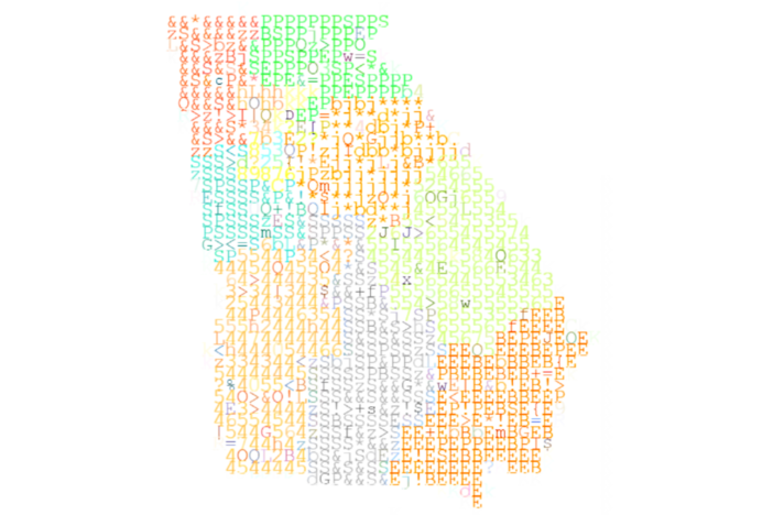 An illustration of Georgia's political map cut up into districts.