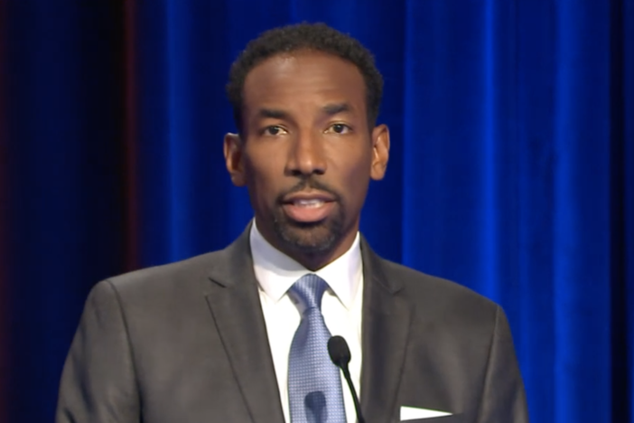 Andre Dickens participates in a debate on Tuesday, Oct. 12 hosted by Georgia Public Broadcasting and the Atlanta Press Club.