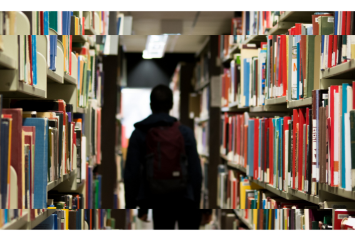 A photo of a student in a school library.