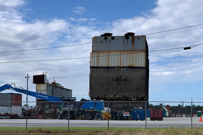  The Georgia Environmental Protection Division is proposing to levy a $3 million fine on the owners of the shipwrecked Golden Ray for pollutants that leaked into St. Simons Sound. In this photo, a large section of the capsized cargo ship has been removed from the waterways. 