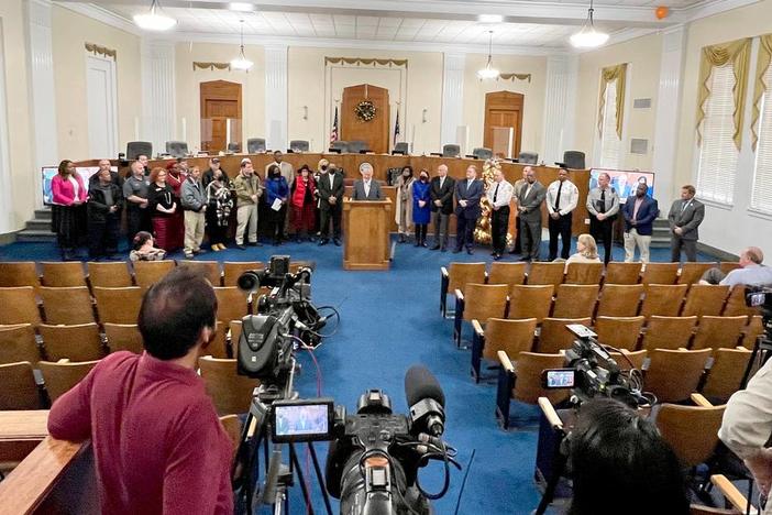 Press conference at Macon Government Center