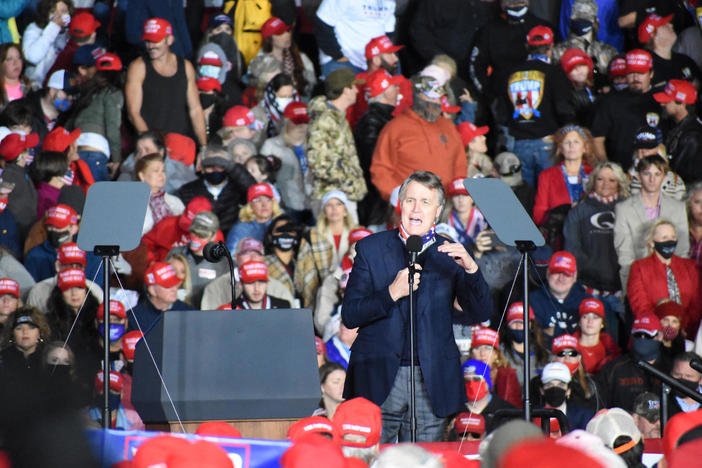 Then-Sen. David Perdue speaks at a rally in Rome, Ga., Nov. 1, 2020. 