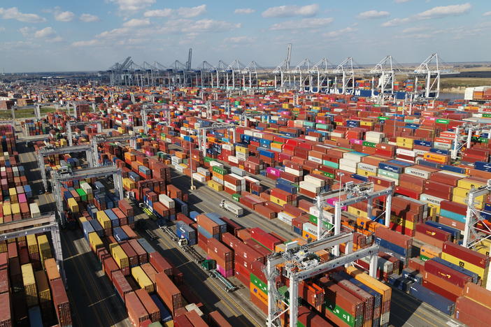 Brightly colored shipping containers fill the Garden City Terminal at the Port of Savannah