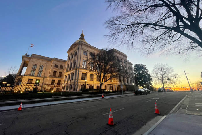 The sun dawns on the state Capitol as lawmakers prepare for the first day of the 2022 legislative session in the General Assembly.