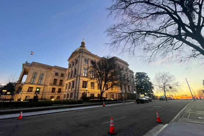 The morning dawns on the Georgia Capitol on the first day of the 2022 legislative session.