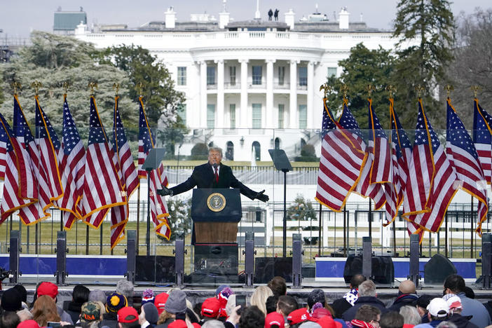 The White House in the background, President Donald Trump speaks at a rally in Washington, Jan. 6, 2021. The House committee investigating the U.S. Capitol insurrection is asking Ivanka Trump, daughter of former President Donald Trump, to voluntarily cooperate with its investigation.