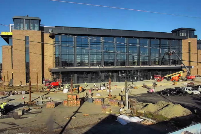 Enmarket Arena under construction, as seen in a screen capture taken from a live webcam on Jan. 11, 2022