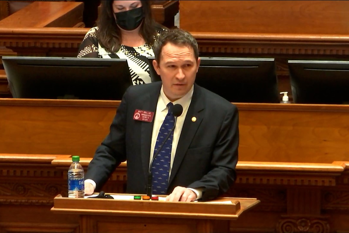 Rep. Matt Dollar speaks from the House floor in January 2022 in support of HB 841.