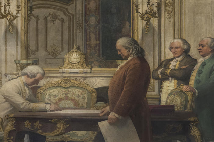 Franklin signing historical documents