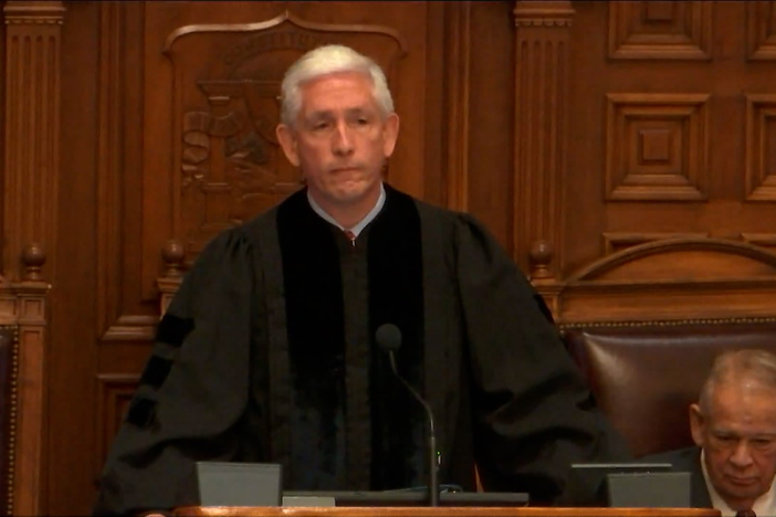 David Nahmias, Chief Justice of the Georgia Supreme Court, makes his State of the Judiciary address to the Georgia General Assembly on Feb. 8, 2022.