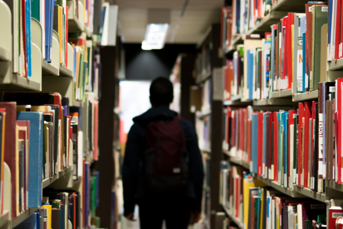 A student in a school library.